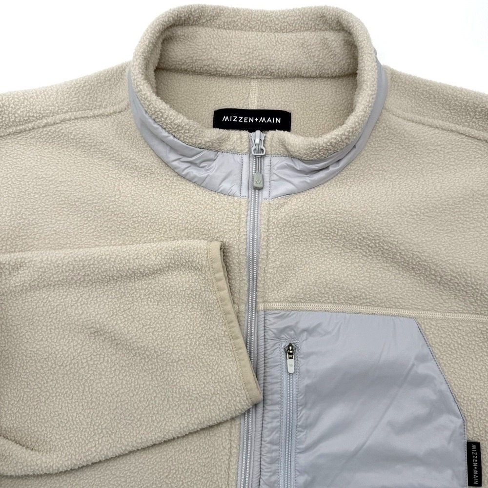 Mizzen+Main Fleece Jacket Mens XXL Tan Full Zip Mock Neck 10W-1004 Sherpa Trim